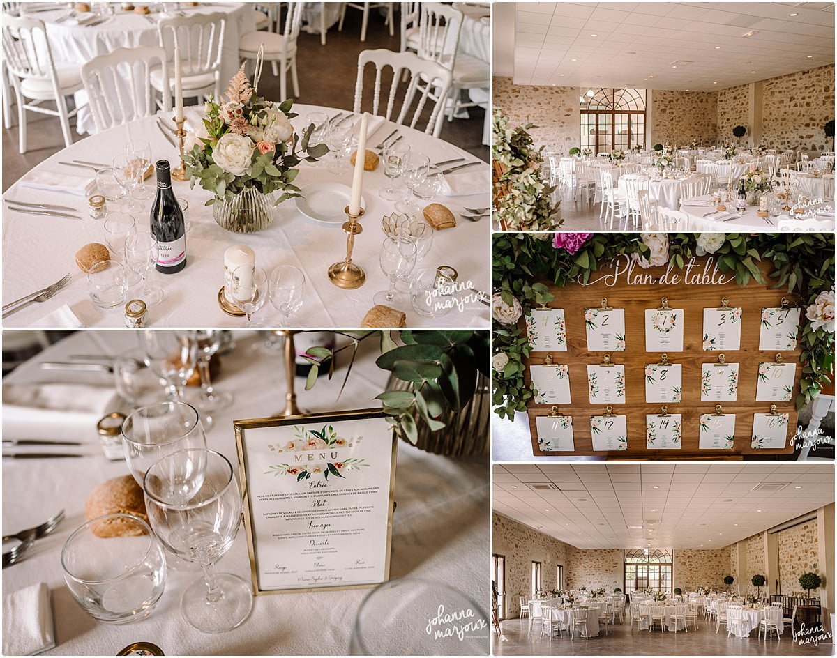 Décoration de la salle lors d'un mariage au Chateau de Malmont