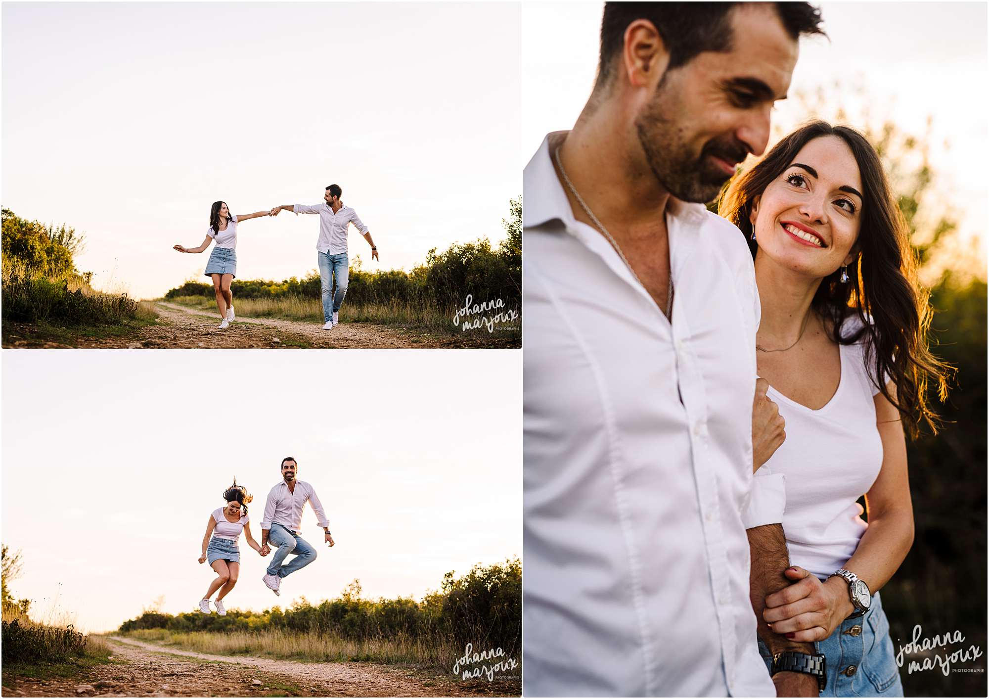 Séance photo de couple dans les vignes dans l'Hérault