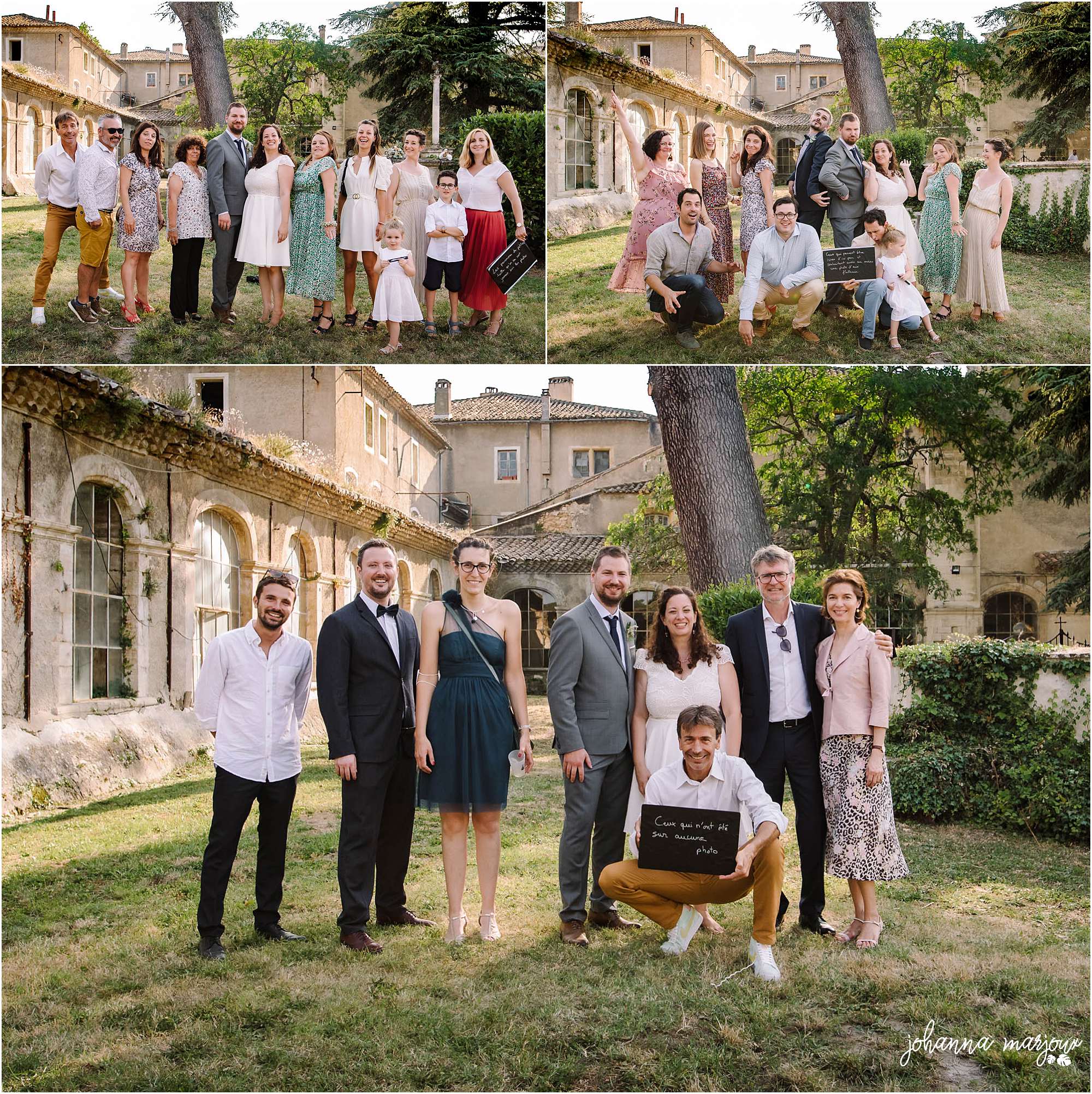 Photos de groupe originale lors d'un mariage