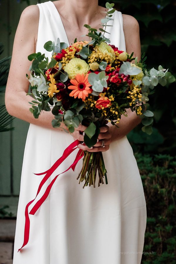 Bouquet de mariée orange et jaune